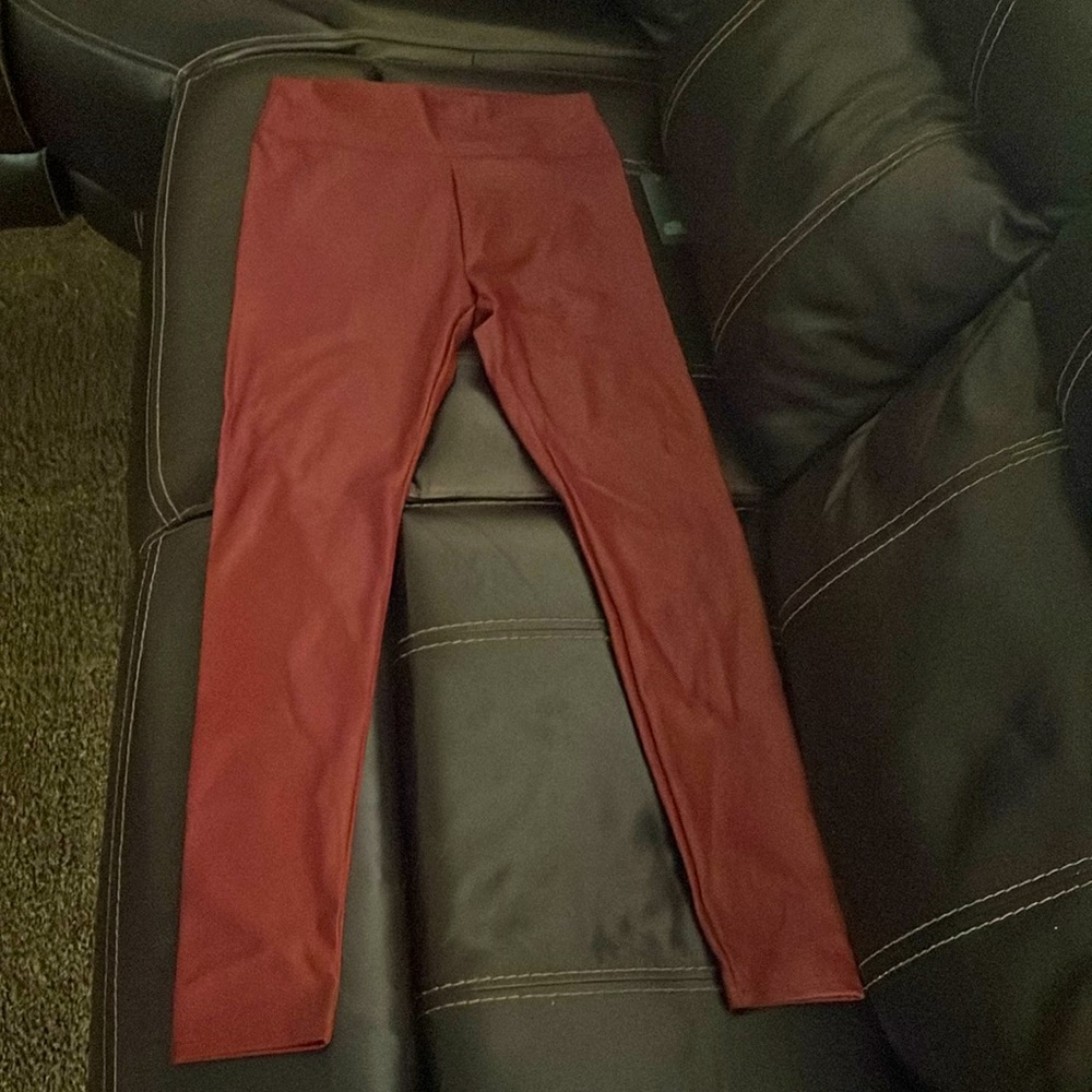 Faux leather pants. Burgundy